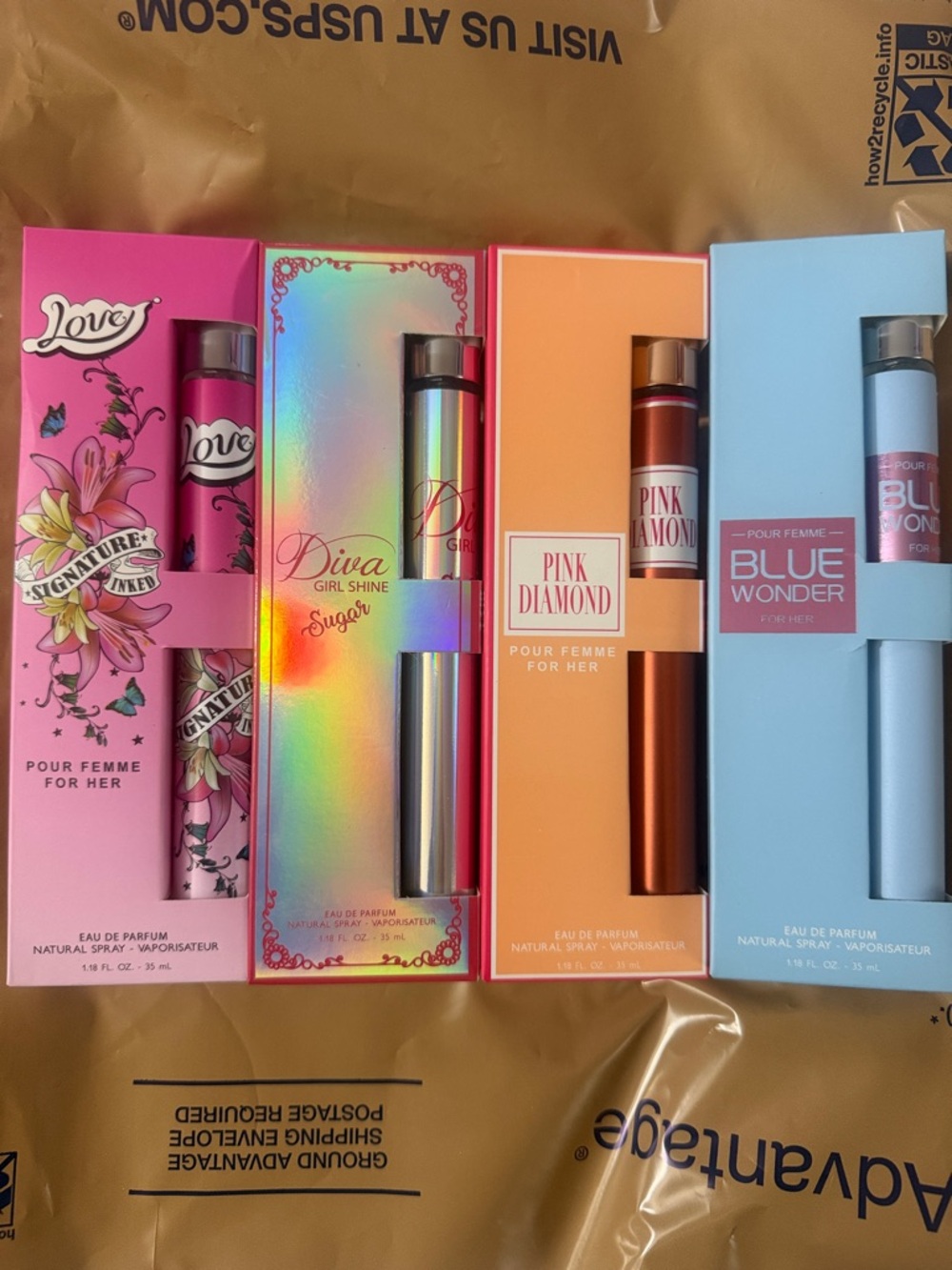 Love, diva,pink diamond,blue wonder
